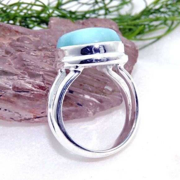 Larimar Gemstone Sterling Silver Ring, 925 Sterling Silver Ring ,Ring Size:- 6US - Picture 4 of 5